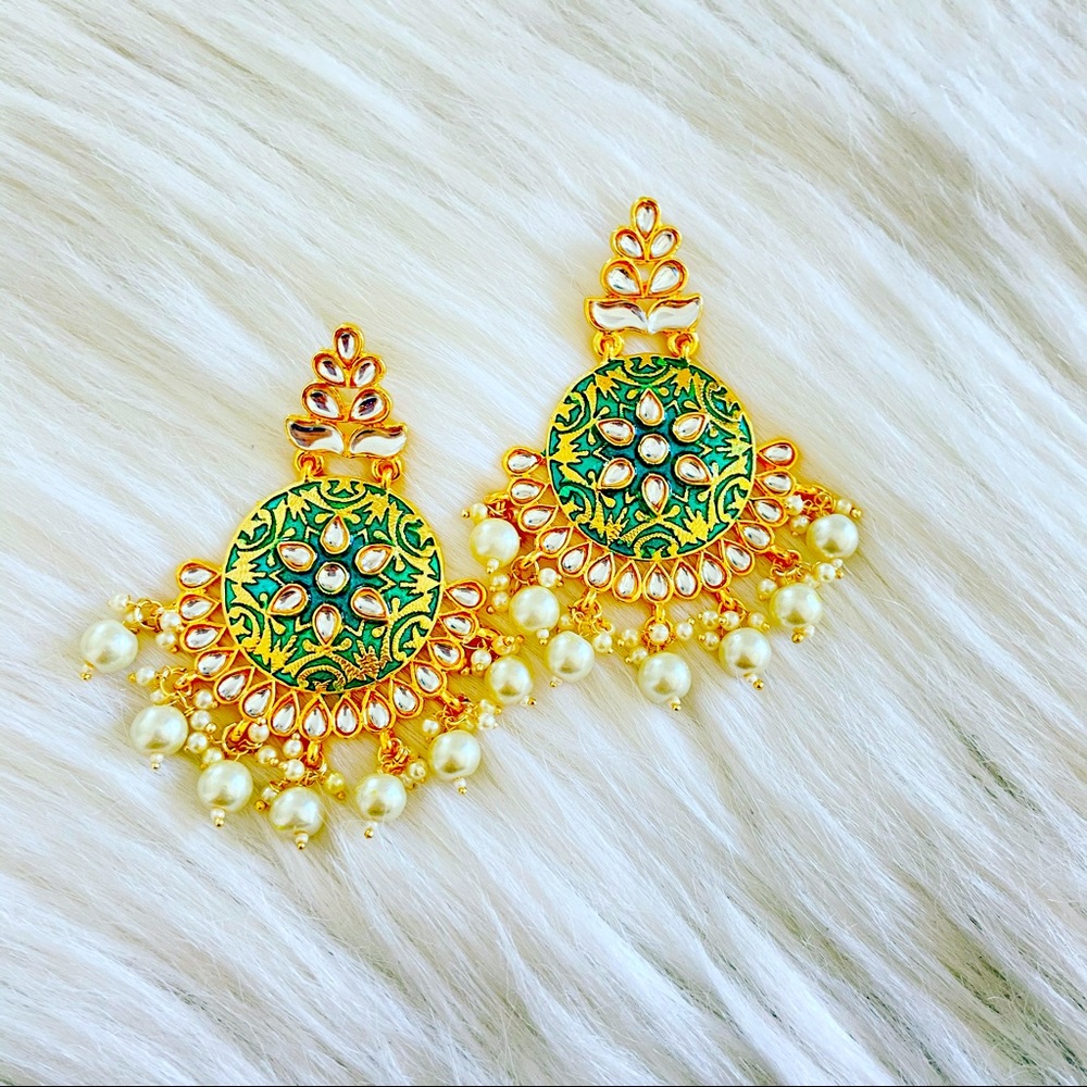 Pearl Kundan Meenakari Chandelier Earring